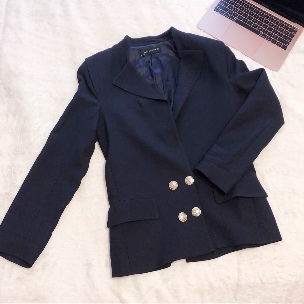 ZARA Navy Blazer with Gold Buttons